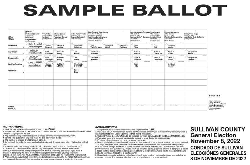 Sample Ballots for Elections Sullivan County NY